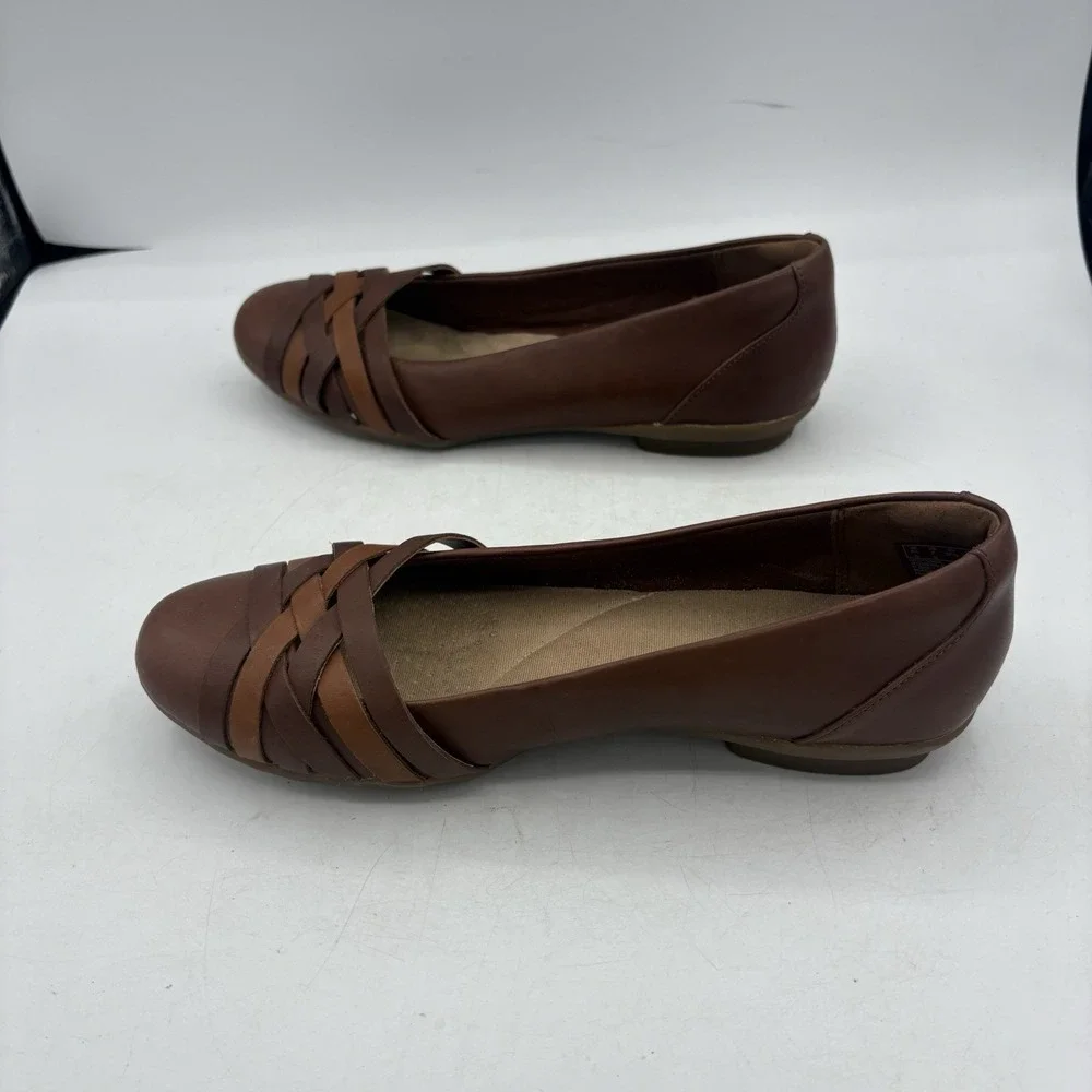 Clarks Shoes Womens Size 7 M Sara Clover Ballet Flats Brown Mahogany Stripes